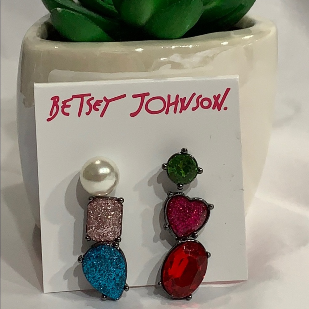 BETSEY JOHNSON 6 “Gemstone” SINGLE POST EARRINGS! Mismatch Glitter Crystal Pearl